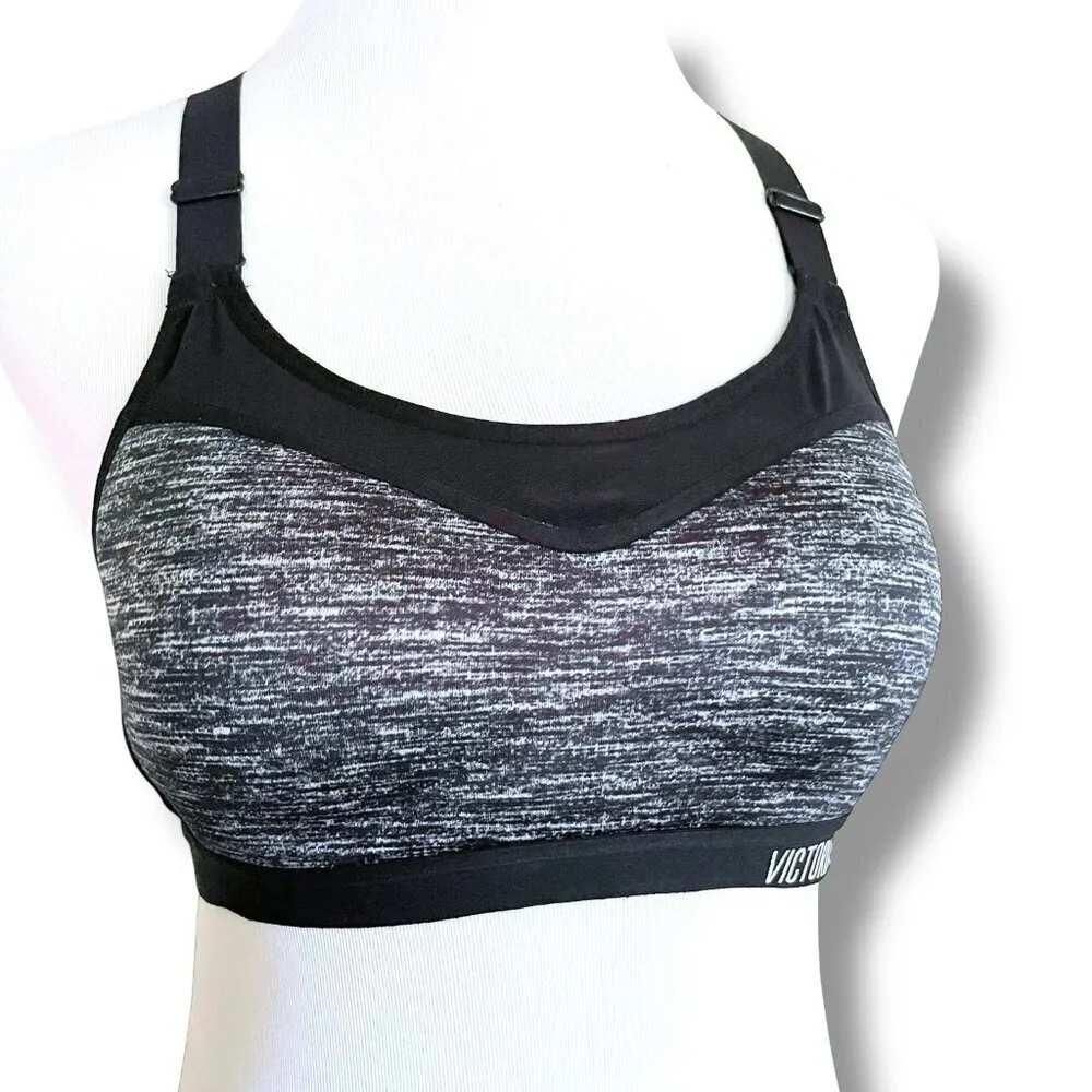 Victorias Secret 34B Sports Bra Gray Black Wireless Racerback High Impact Gym